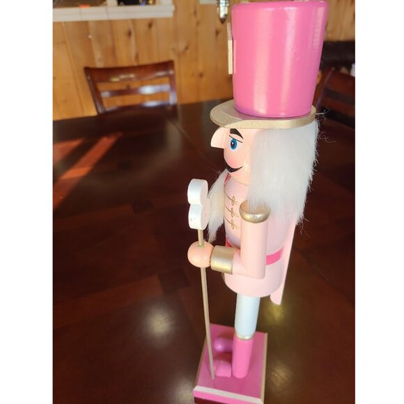 Christmas Nutcracker Soldier Wooden Statue Pink Holiday Decor Table Decoration - Picture 5 of 10